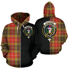 Buchanan Old Sett Weathered Tartan Crest Zipper Hoodie - Half Of Me Style