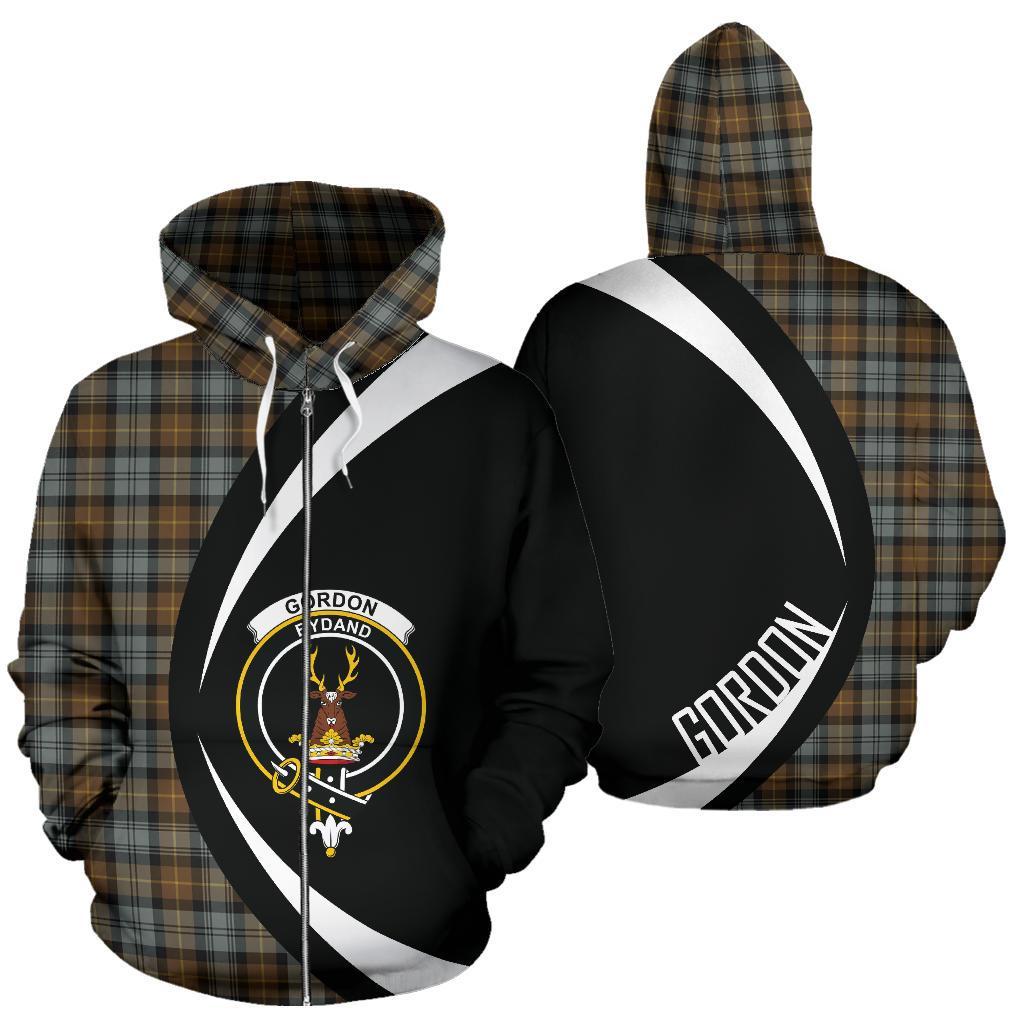 Gordon Weathered Tartan Crest Zipper Hoodie - Circle Style