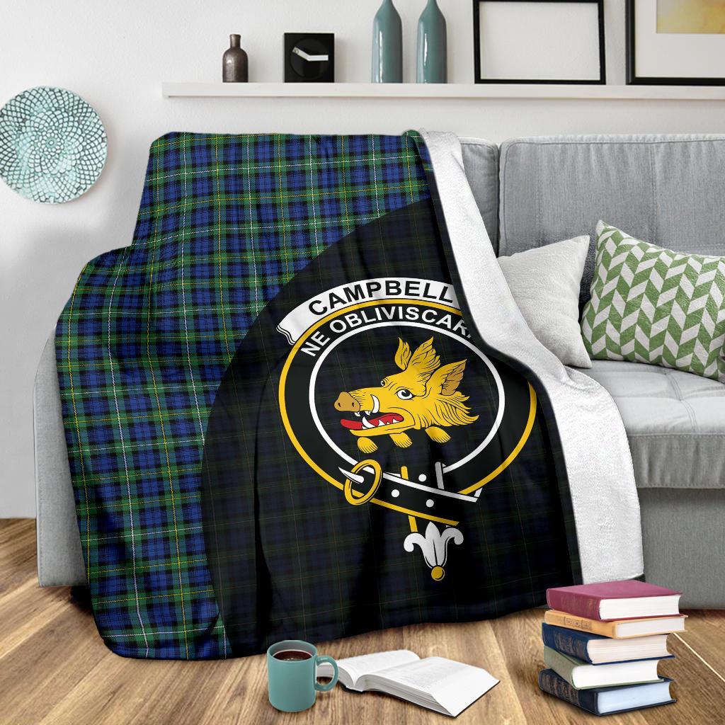 Campbell Argyll Ancient Tartan Crest Blanket Wave Style