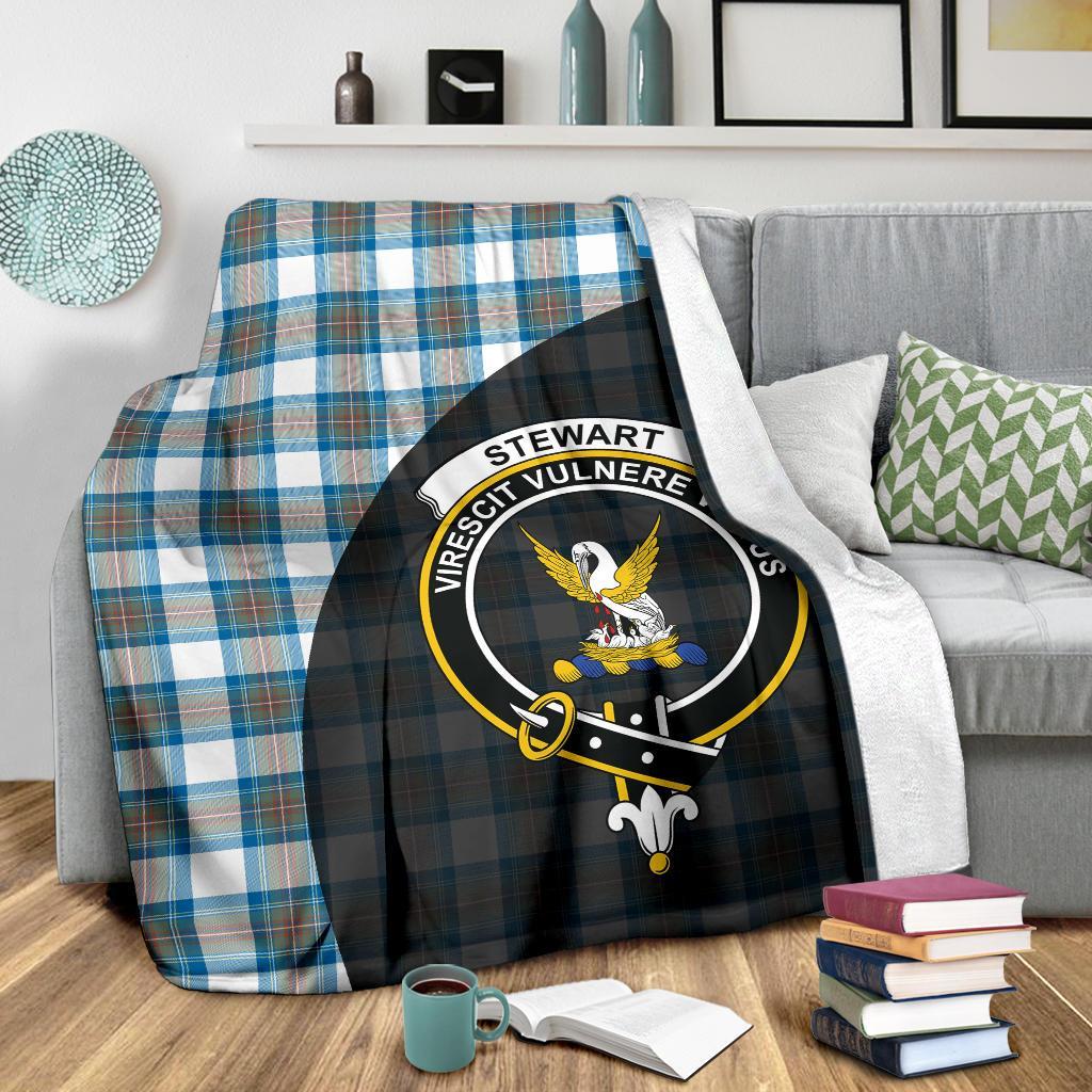 Stewart Muted Blue Tartan Crest Blanket Wave Style