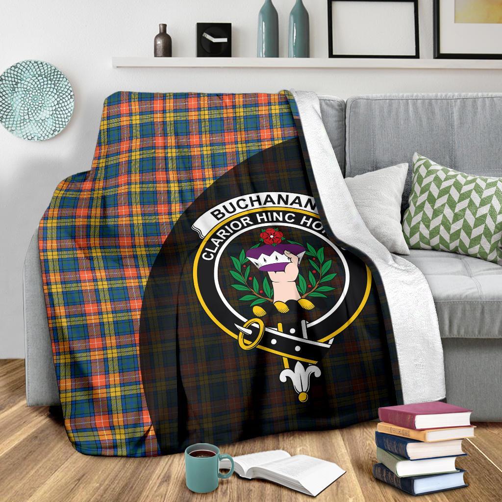 Buchanan Ancient Tartan Crest Blanket Wave Style