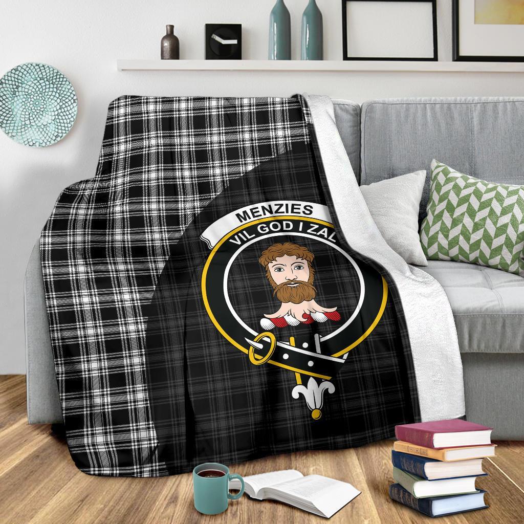 Menzies Black & White Modern Tartan Crest Blanket Wave Style