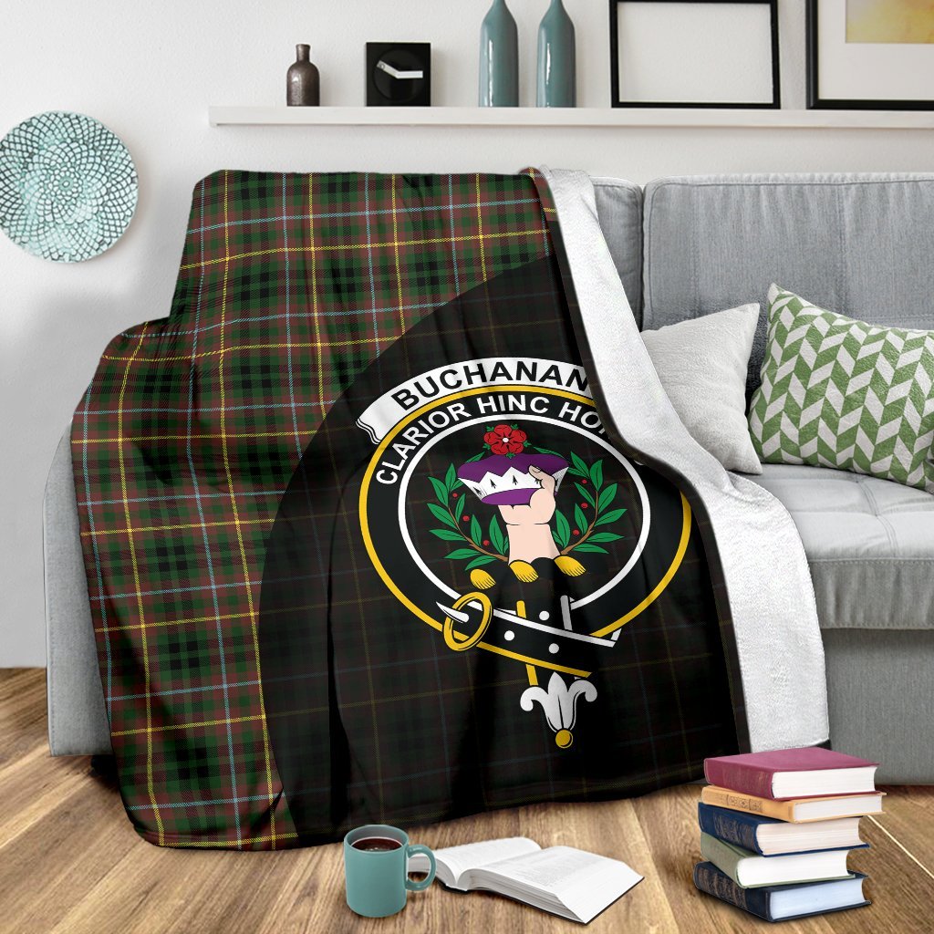 Buchanan Hunting Tartan Crest Blanket Wave Style