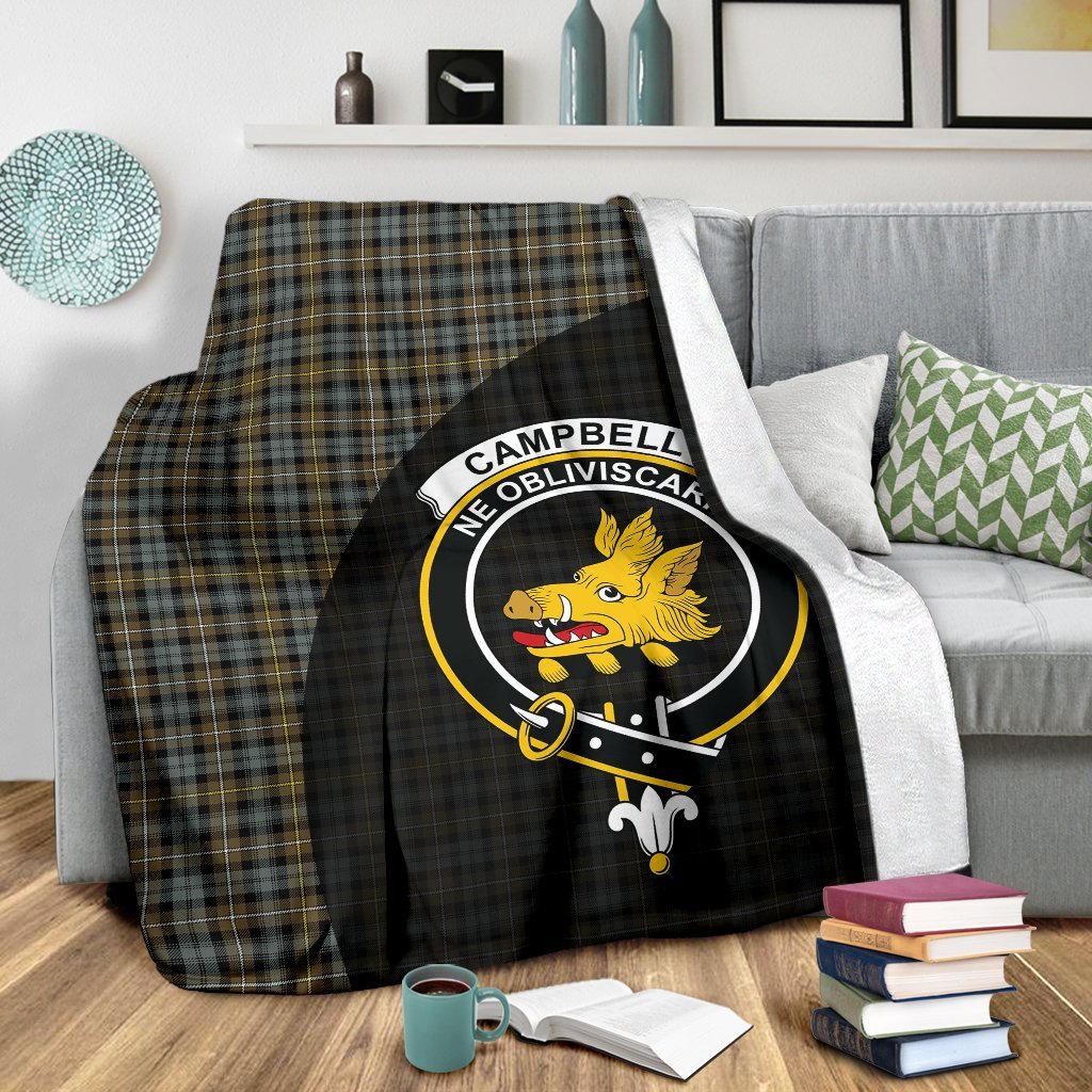 Campbell Argyll Weathered Tartan Crest Blanket Wave Style