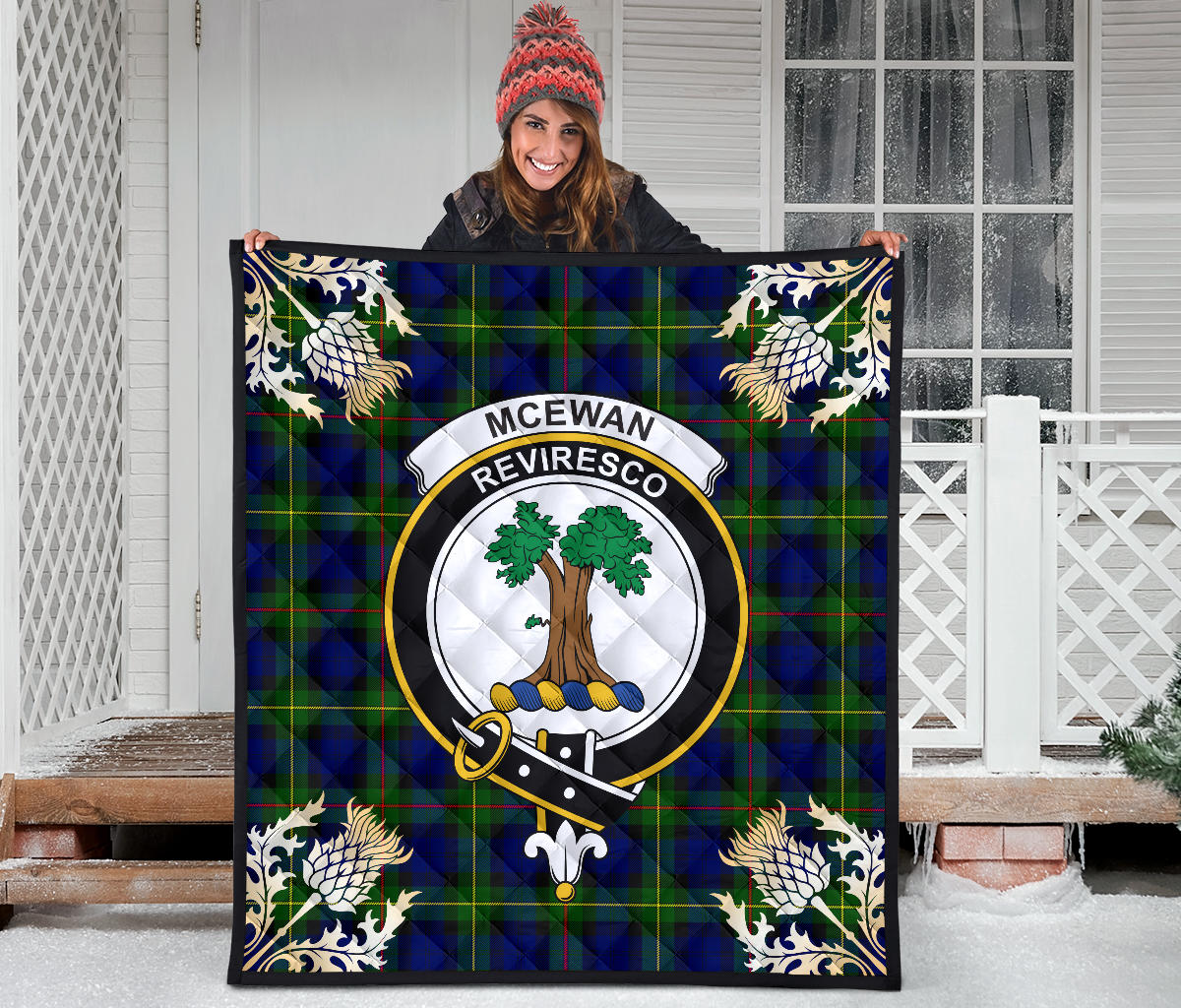 McEwan Tartan Crest Premium Quilt - Gold Thistle Style SP