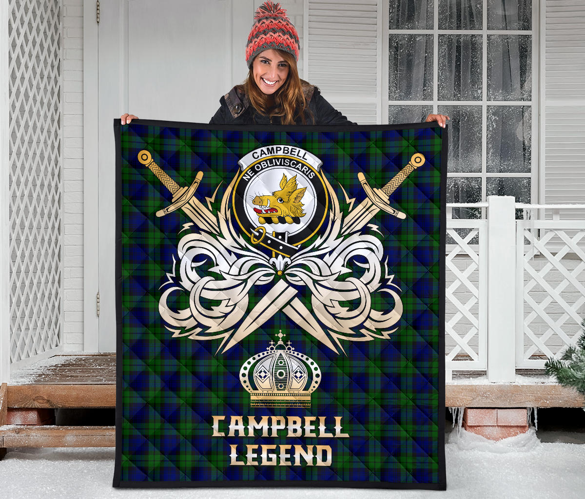 Campbell Modern Tartan Crest Legend Gold Royal Premium Quilt - SP