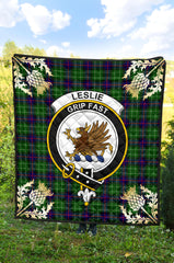 Leslie Hunting Tartan Crest Premium Quilt - Gold Thistle Style - SP