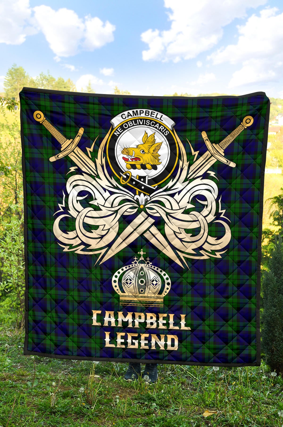 Campbell Modern Tartan Crest Legend Gold Royal Premium Quilt - SP