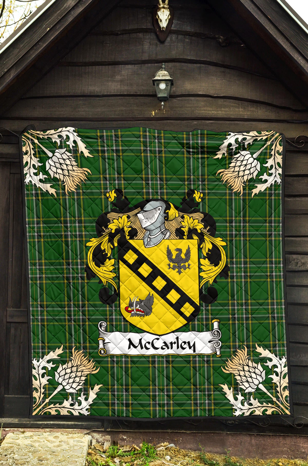 McCarley Tartan Crest Premium Quilt - Gold Thistle Style SP