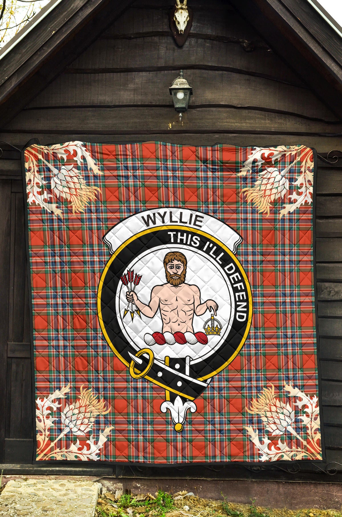 Wyllie Tartan Crest Premium Quilt - Gold Thistle Style SP