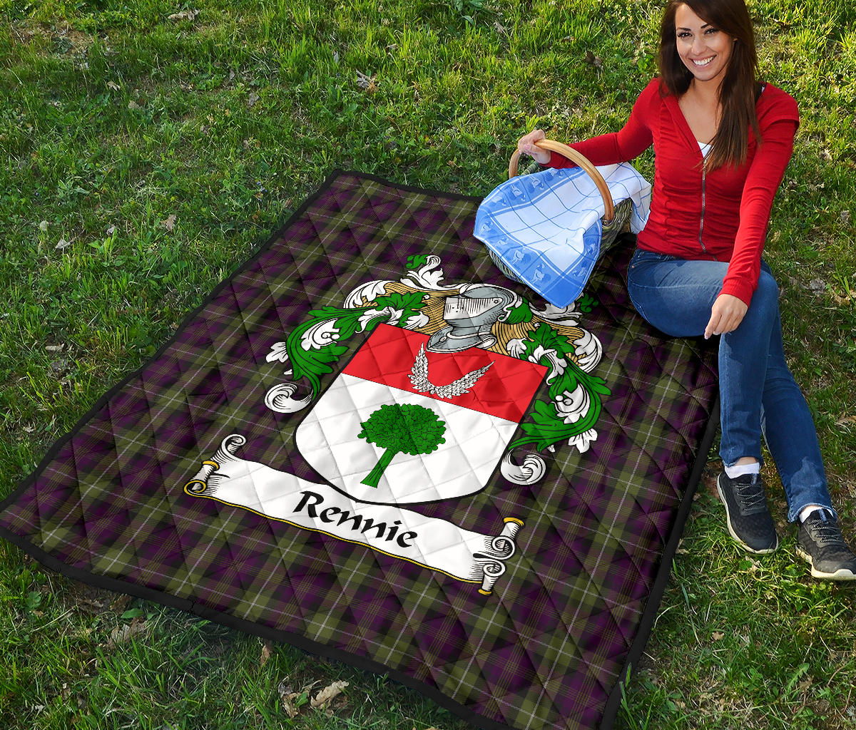 Rennie Family Coat of Arms Tartan Quilt SP