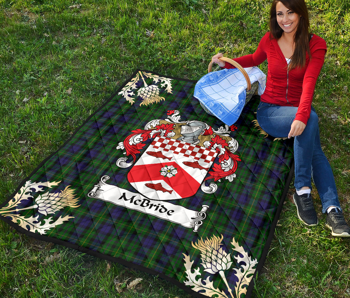 McBride Tartan Crest Premium Quilt - Gold Thistle Style SP