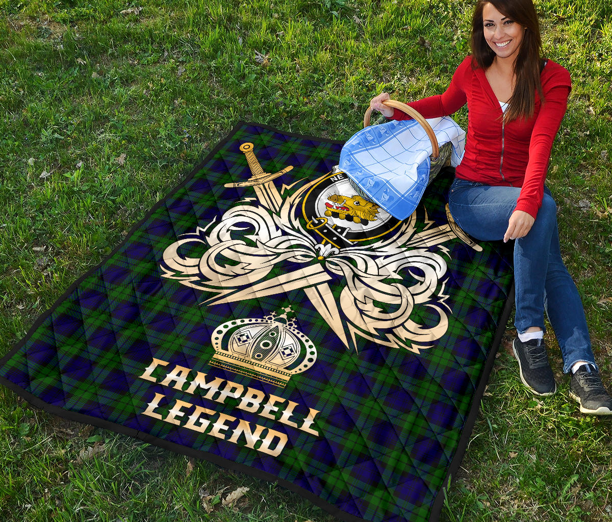 Campbell Modern Tartan Crest Legend Gold Royal Premium Quilt - SP