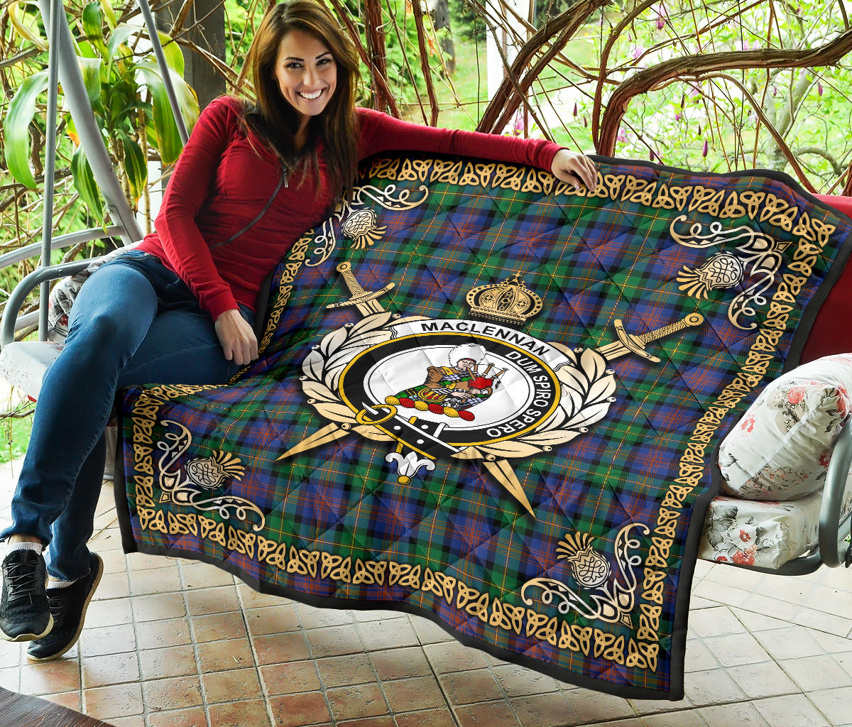 MacLennan Ancient Tartan Crest Premium Quilt - Celtic Thistle Style SP