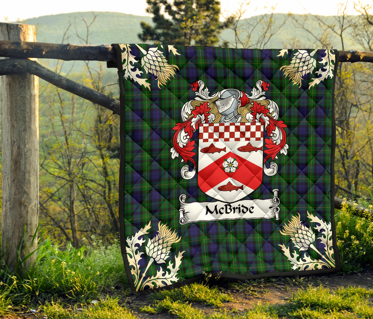 McBride Tartan Crest Premium Quilt - Gold Thistle Style SP
