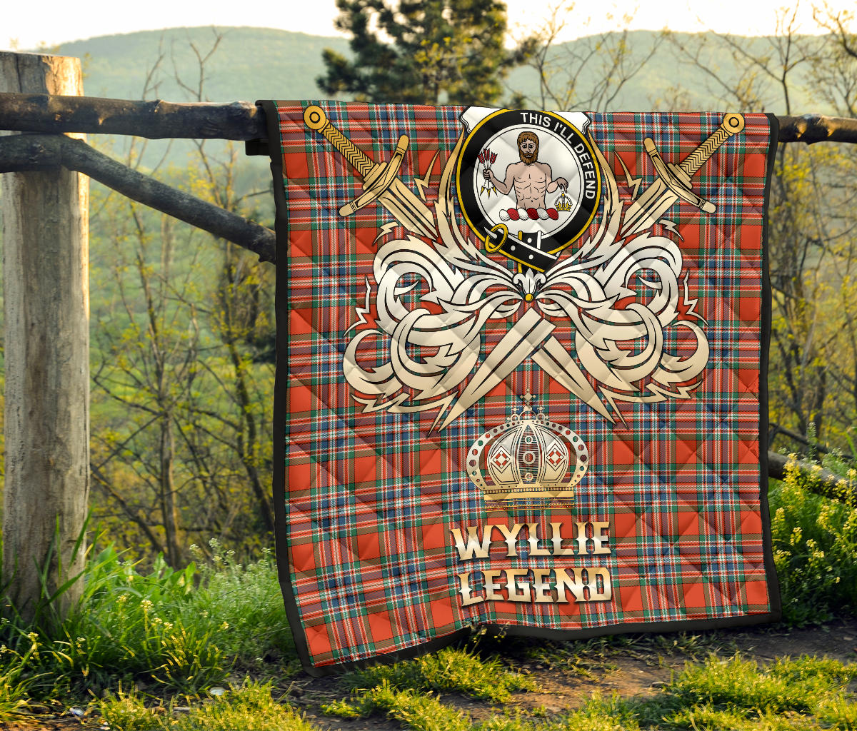 Wyllie Tartan Crest Legend Gold Royal Premium Quilt SP