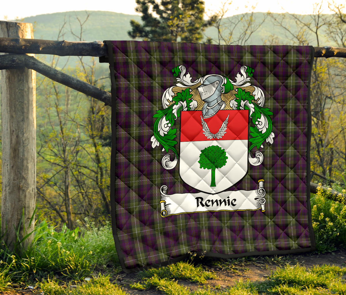 Rennie Family Coat of Arms Tartan Quilt SP