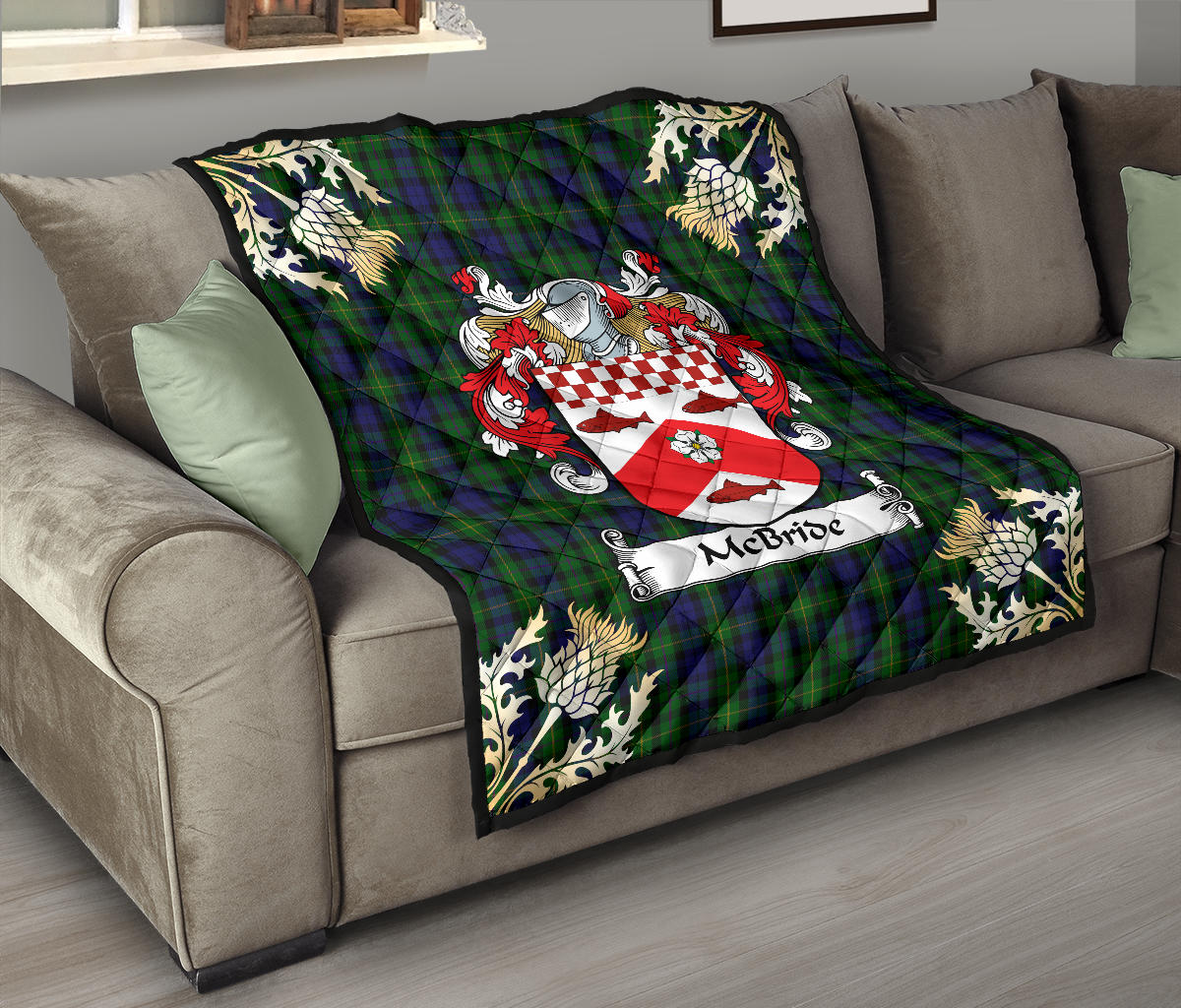 McBride Tartan Crest Premium Quilt - Gold Thistle Style SP