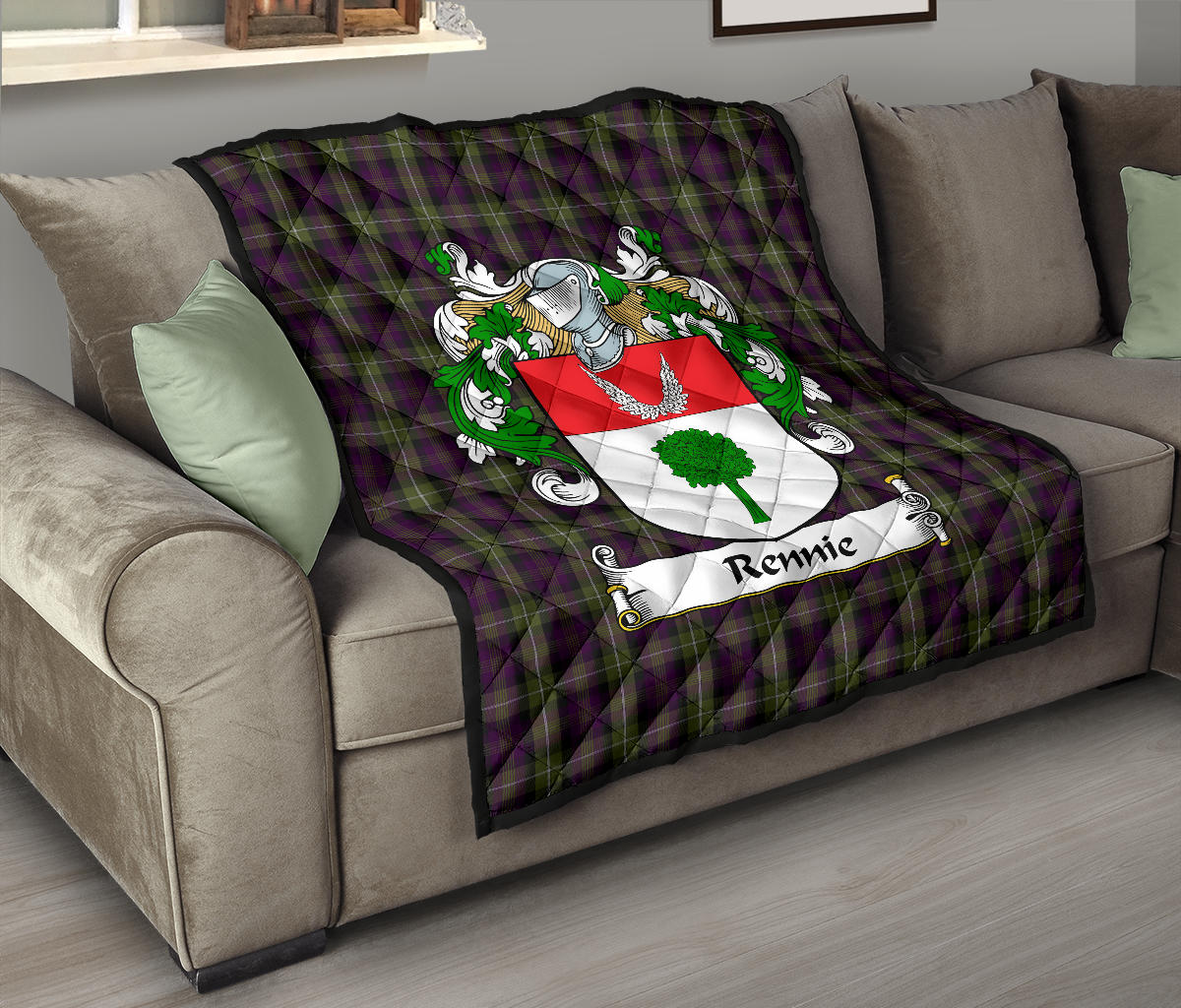 Rennie Family Coat of Arms Tartan Quilt SP