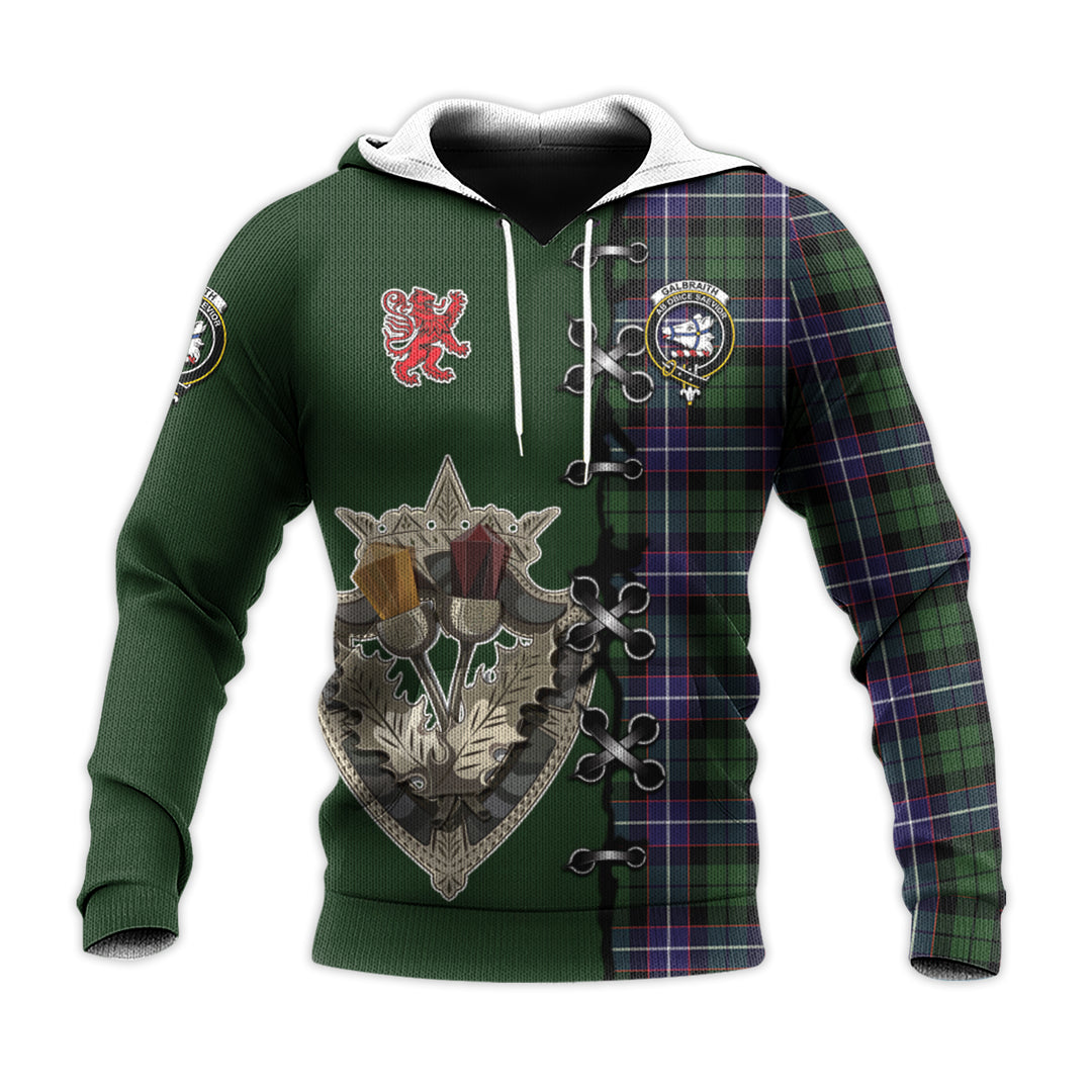 Galbraith Modern Tartan Hoodie - Lion Rampant And Celtic Thistle Style