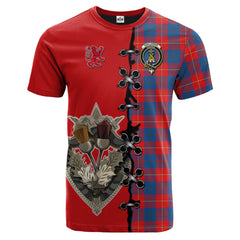 Galloway Red Tartan T-shirt - Lion Rampant And Celtic Thistle Style