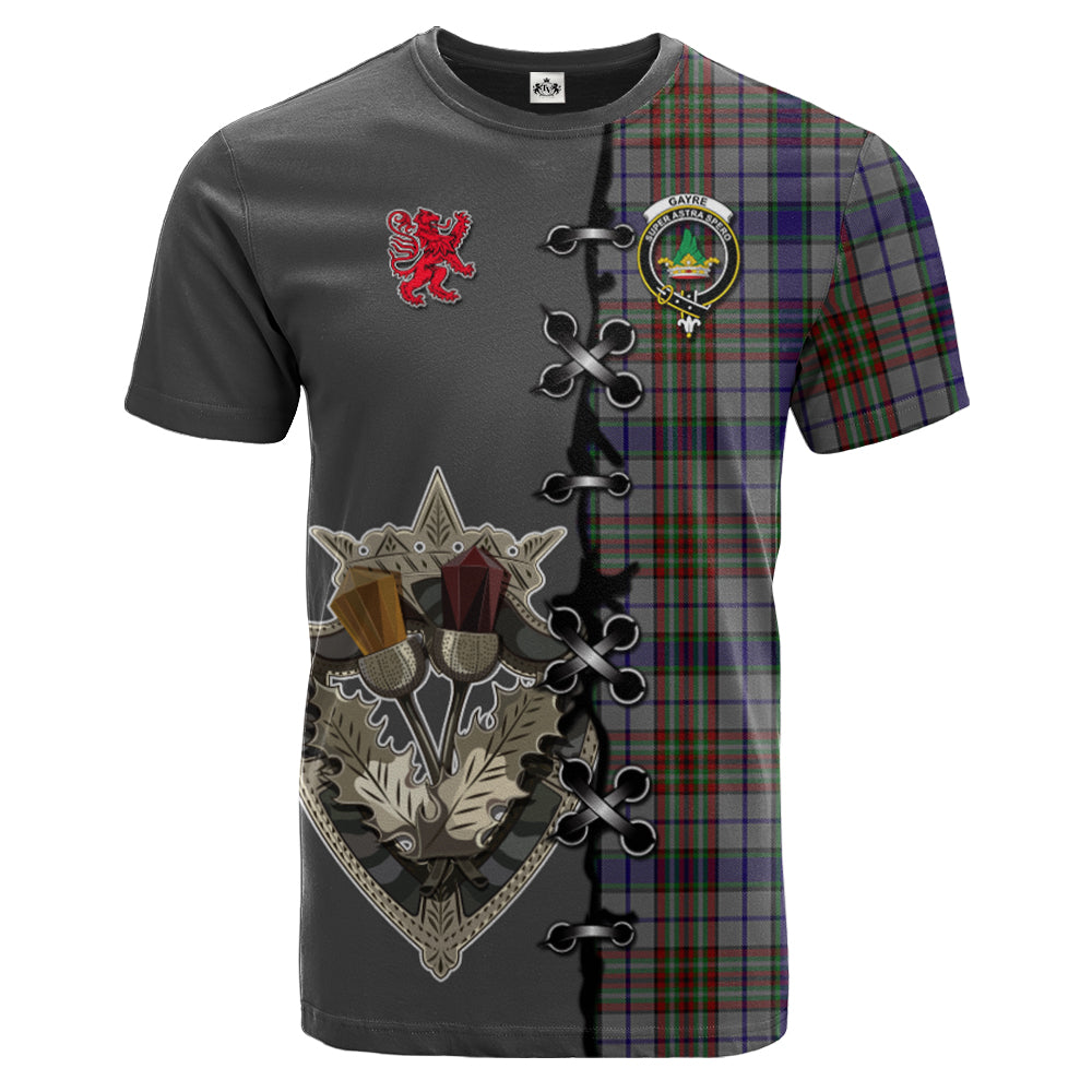 Gayre Hunting Tartan T-shirt - Lion Rampant And Celtic Thistle Style