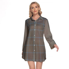 Gladstone Tartan Women's Lapel Shirt Dress With Long Sleeve