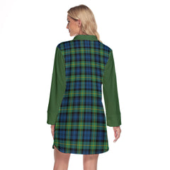 Gordon Ancient Tartan Women's Lapel Shirt Dress With Long Sleeve