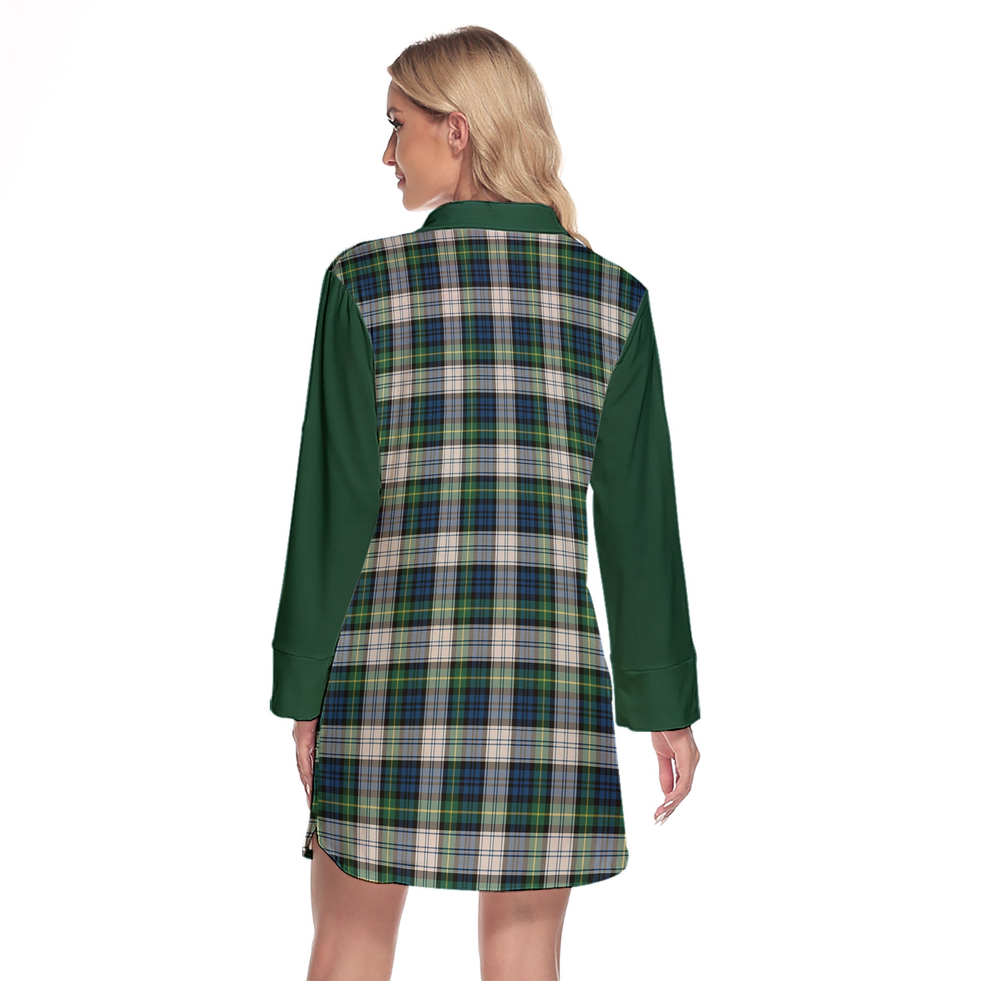 Gordon Dress Ancient Tartan Women's Lapel Shirt Dress With Long Sleeve