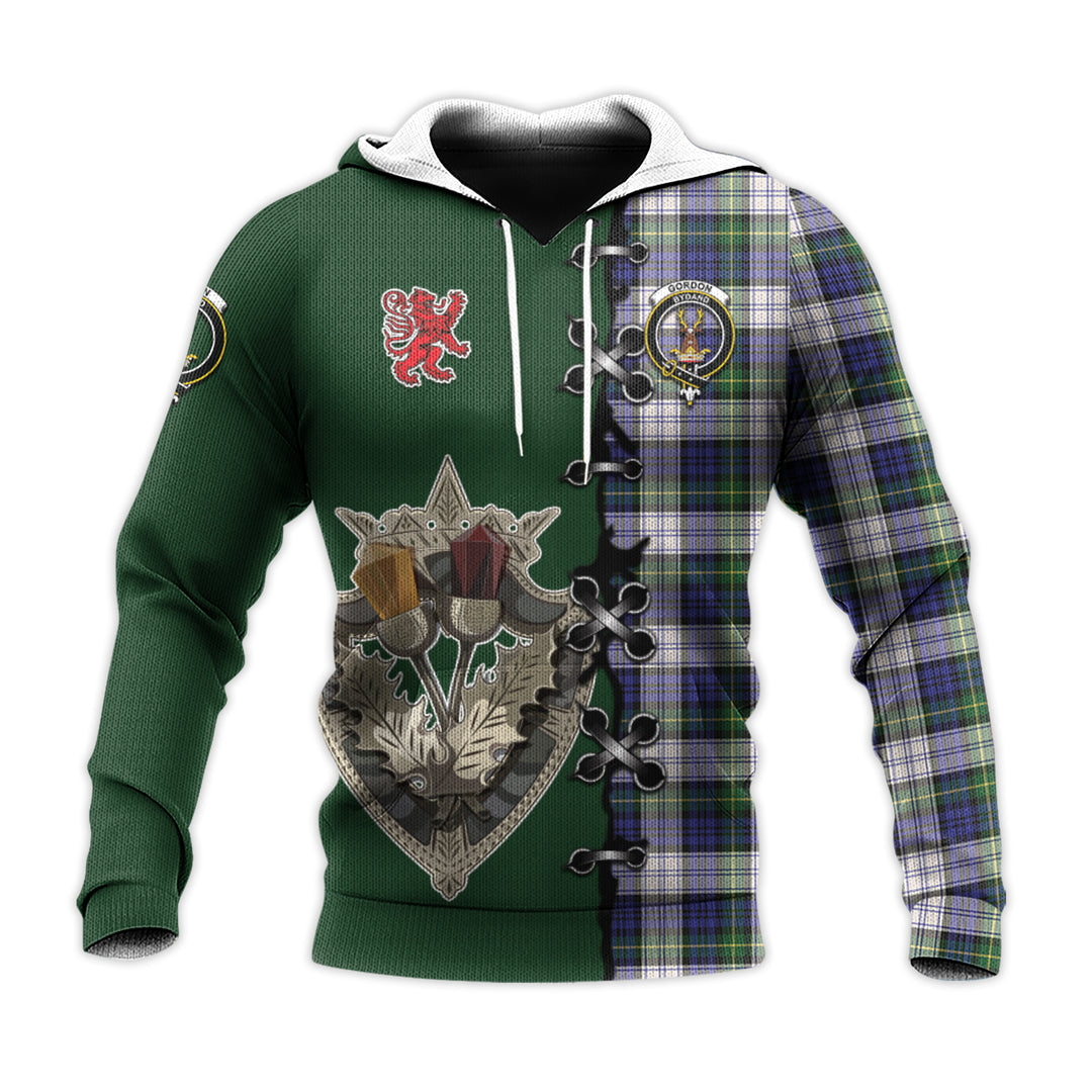 Gordon Dress Modern Tartan Hoodie - Lion Rampant And Celtic Thistle Style