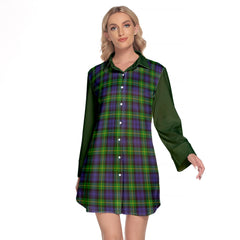 Gordon Modern Tartan Women's Lapel Shirt Dress With Long Sleeve