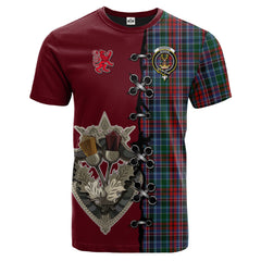 Gordon Red Tartan T-shirt - Lion Rampant And Celtic Thistle Style