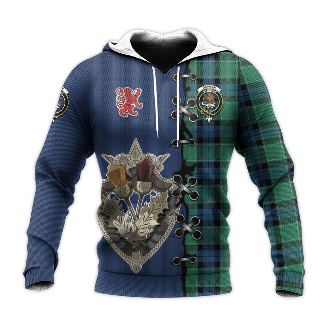 Graham of Menteith Ancient Tartan Hoodie - Lion Rampant And Celtic Thistle Style