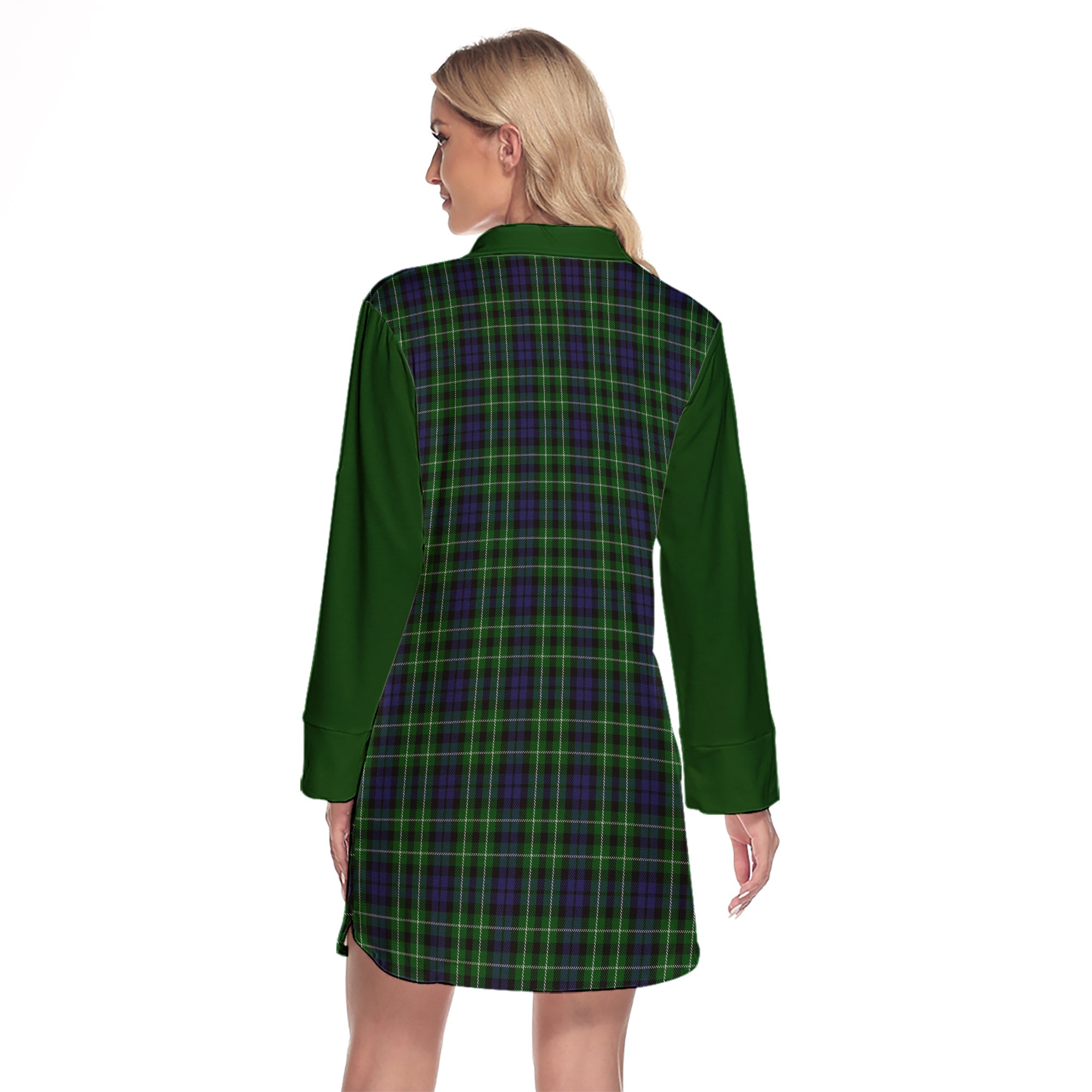 Graham Of Montrose Tartan Women's Lapel Shirt Dress With Long Sleeve