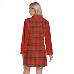 Grant Weathered Tartan Women's Lapel Shirt Dress With Long Sleeve