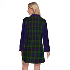 Gunn Tartan Women's Lapel Shirt Dress With Long Sleeve