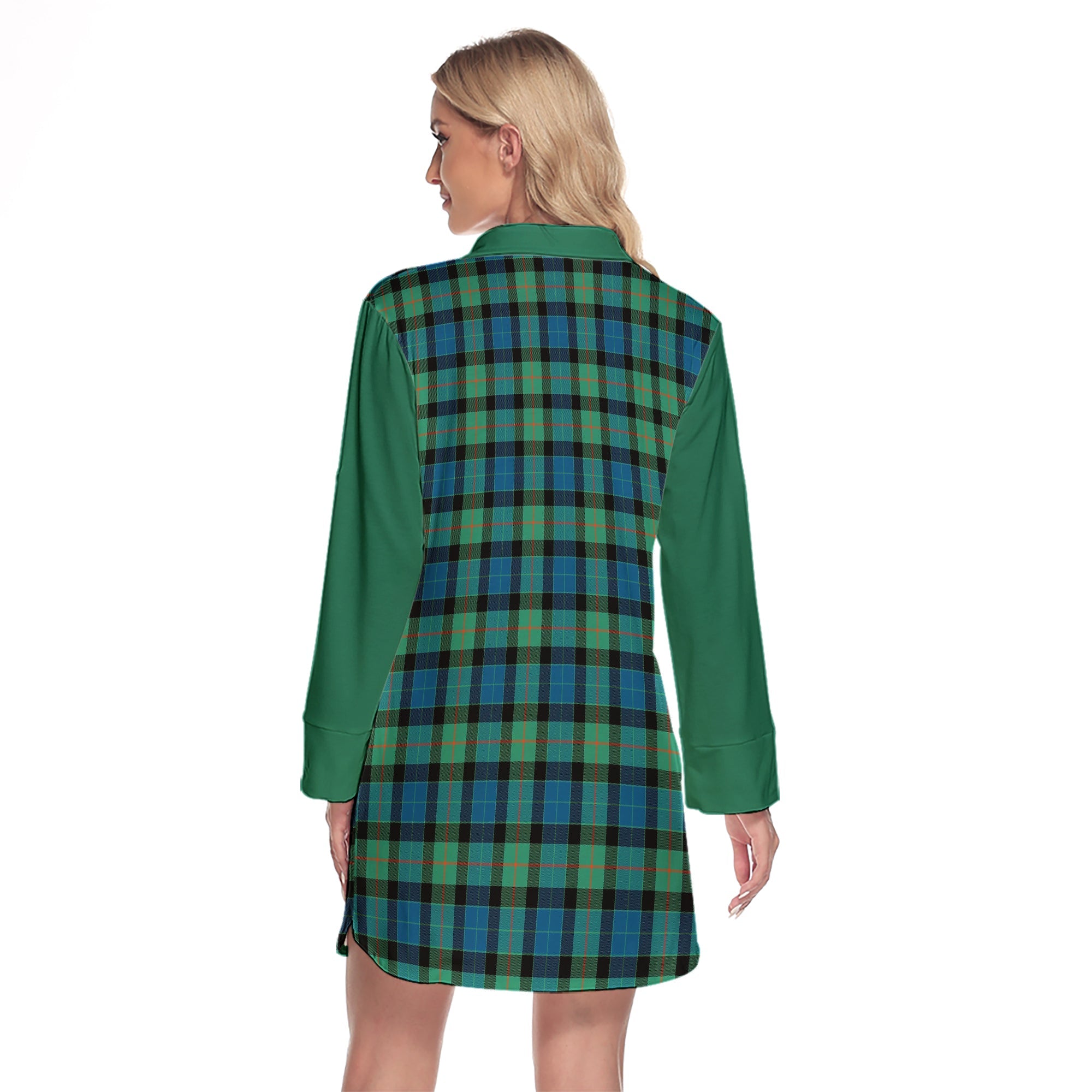 Gunn Ancient Tartan Women's Lapel Shirt Dress With Long Sleeve