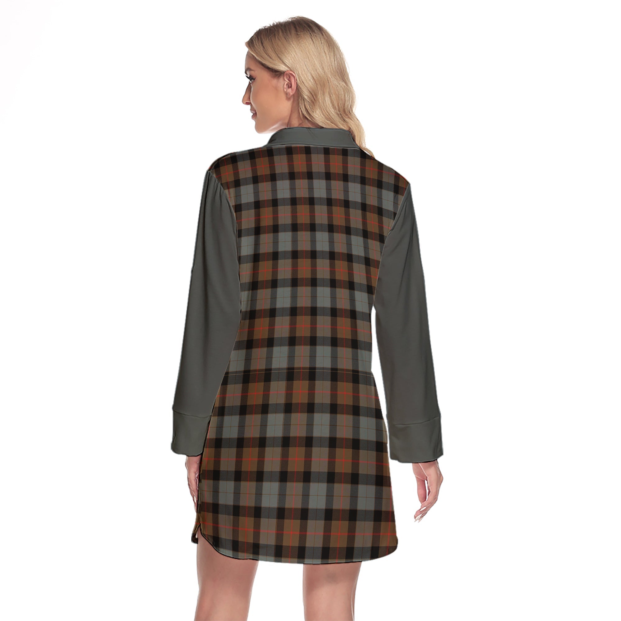 Gunn Weathered Tartan Women's Lapel Shirt Dress With Long Sleeve