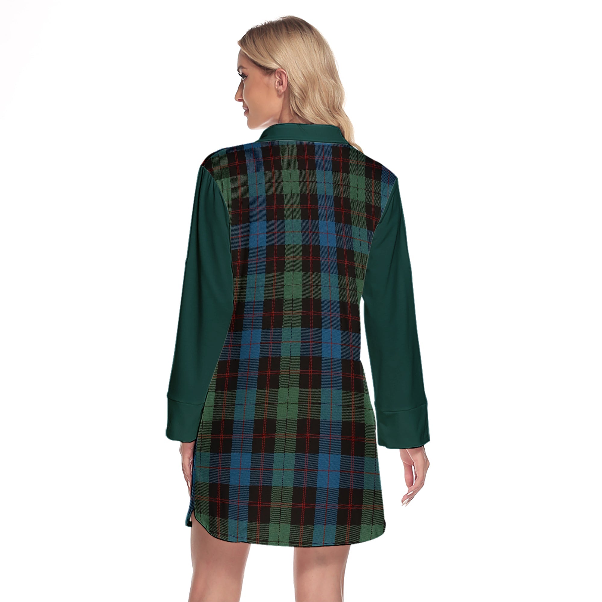 Guthrie Tartan Women's Lapel Shirt Dress With Long Sleeve