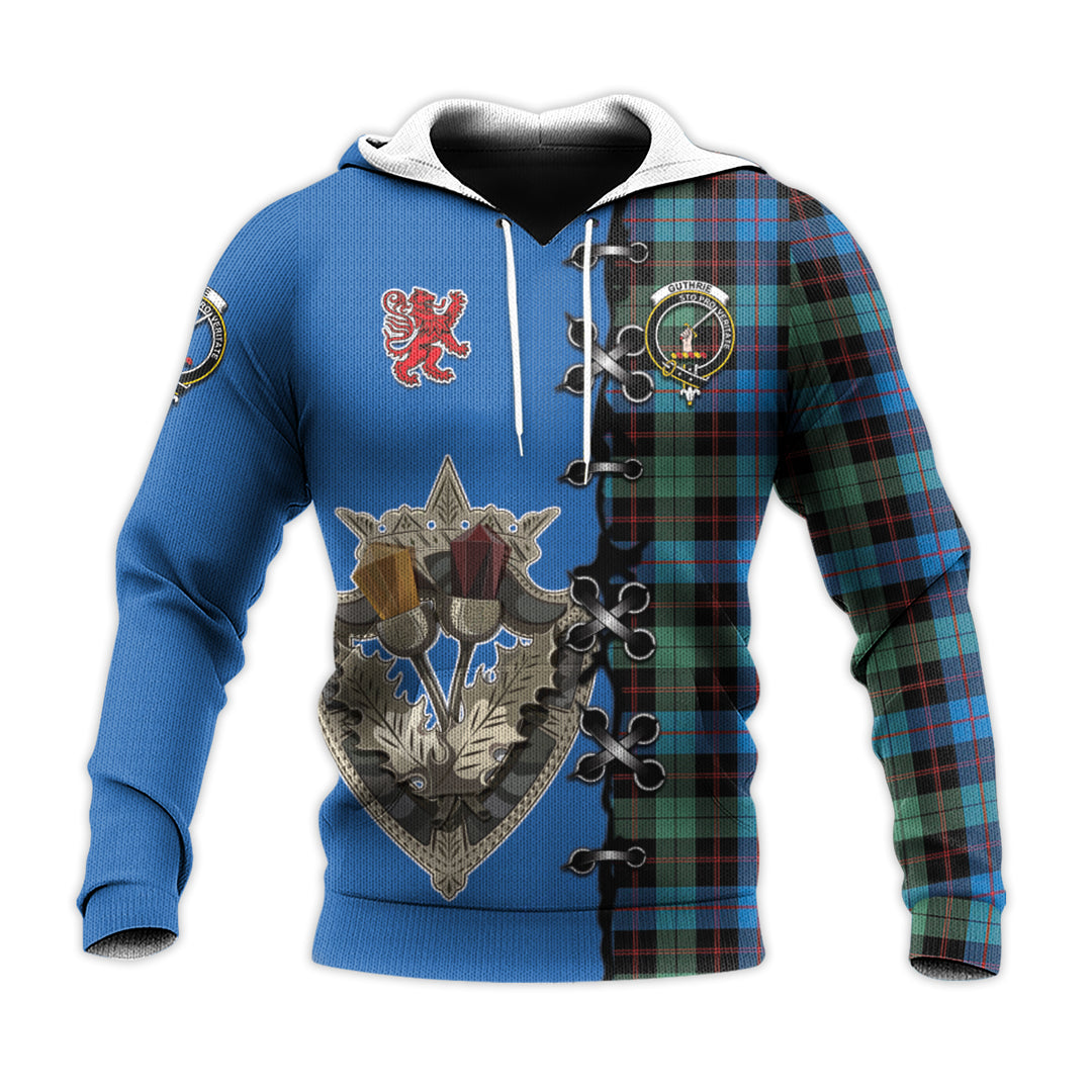 Guthrie Ancient Tartan Hoodie - Lion Rampant And Celtic Thistle Style