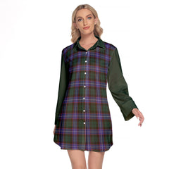 Guthrie Modern Tartan Women's Lapel Shirt Dress With Long Sleeve