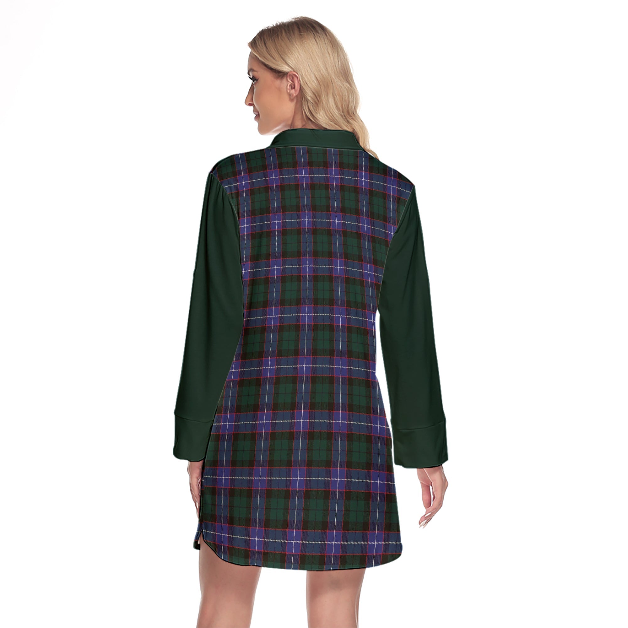 Guthrie Modern Tartan Women's Lapel Shirt Dress With Long Sleeve