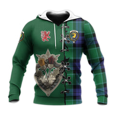 Haldane Tartan Hoodie - Lion Rampant And Celtic Thistle Style