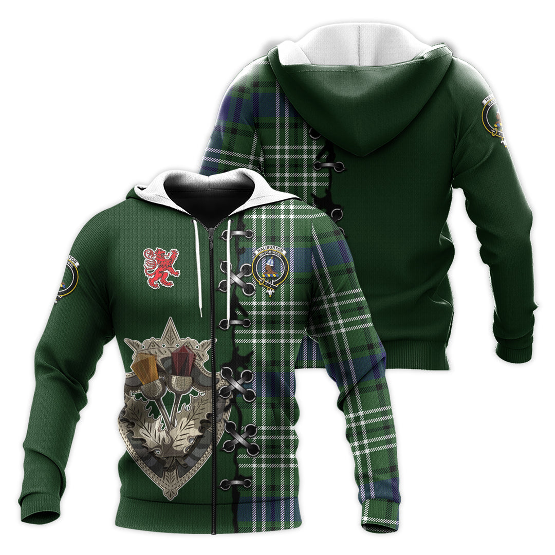 Haliburton Tartan Hoodie - Lion Rampant And Celtic Thistle Style