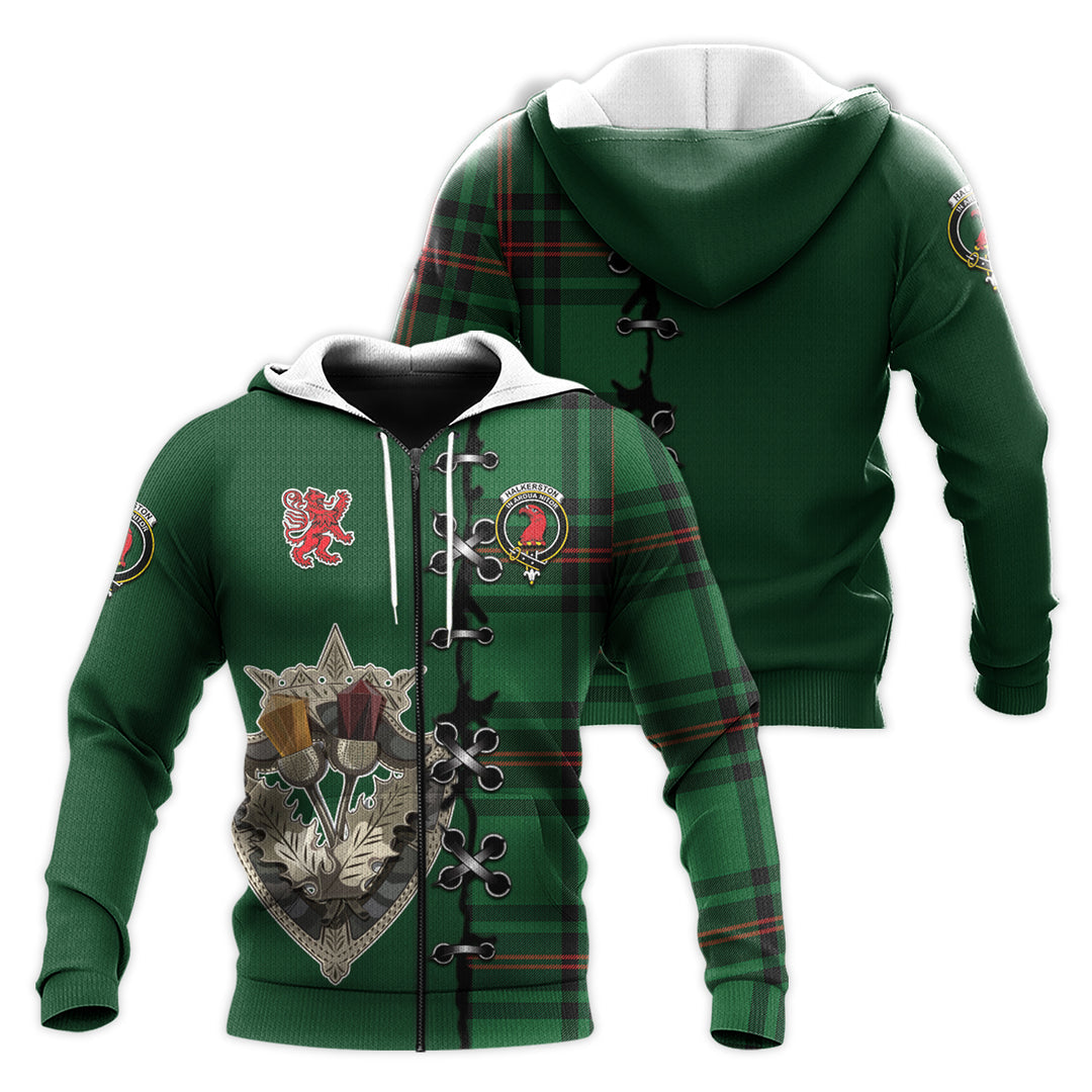 Halkerston Tartan Hoodie - Lion Rampant And Celtic Thistle Style