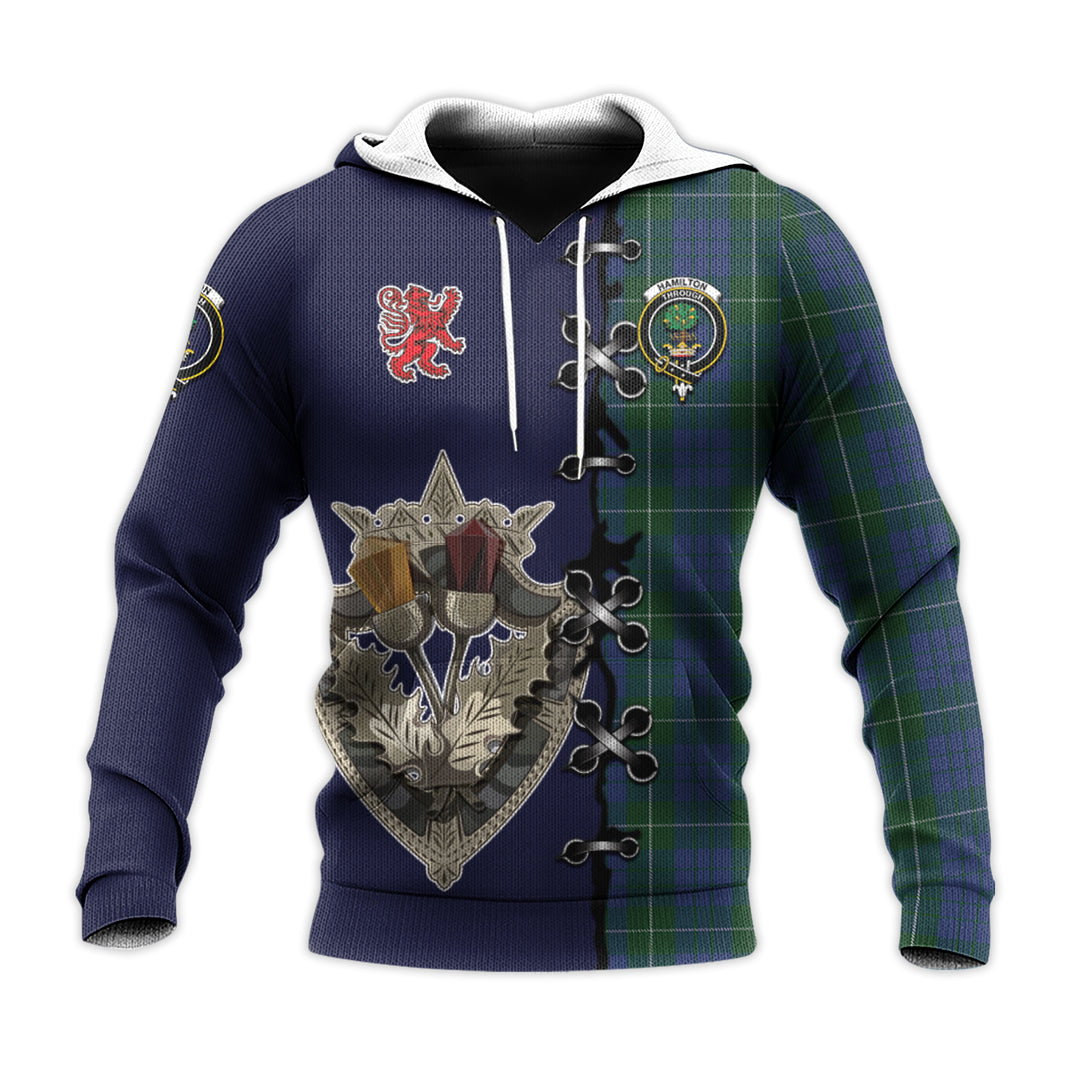 Hamilton Hunting Tartan Hoodie - Lion Rampant And Celtic Thistle Style