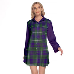 Hamilton Hunting Modern Tartan Women's Lapel Shirt Dress With Long Sleeve