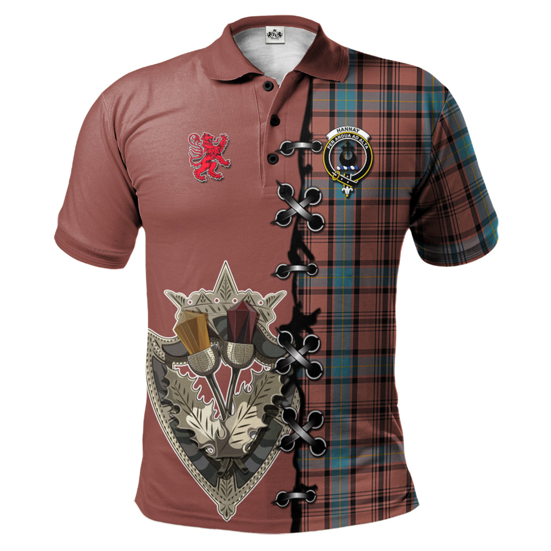 Hannay Dress Tartan Polo Shirt - Lion Rampant And Celtic Thistle Style