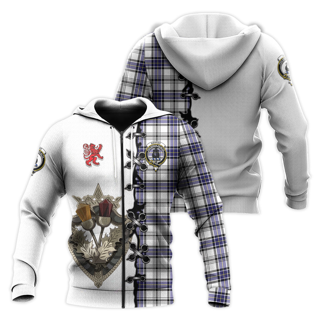 Hannay Modern Tartan Hoodie - Lion Rampant And Celtic Thistle Style