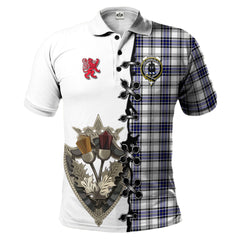 Hannay Modern Tartan Polo Shirt - Lion Rampant And Celtic Thistle Style